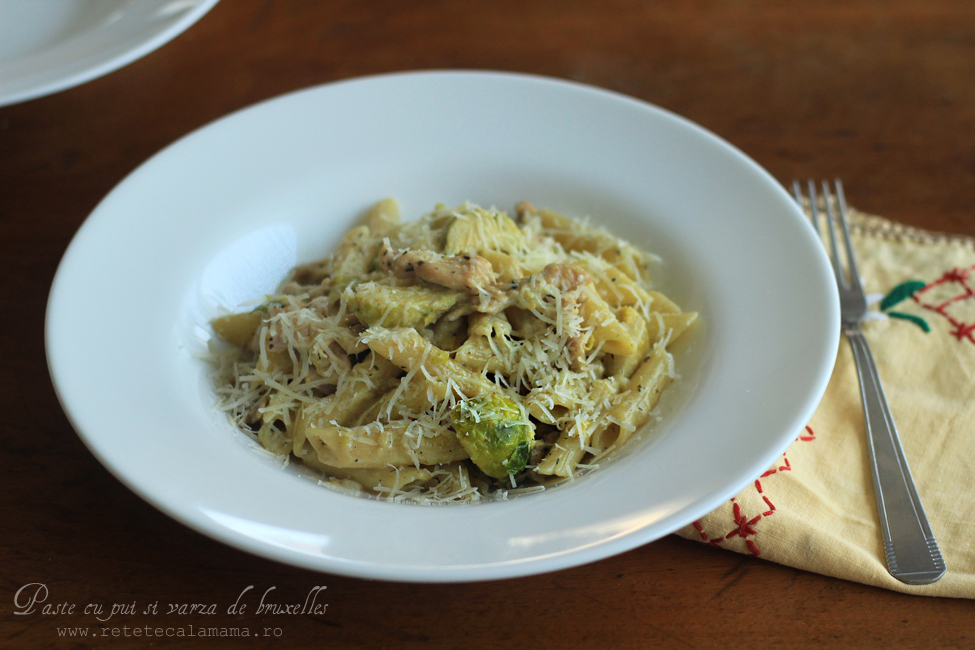 penne cu varza de bruxelles si pui 1