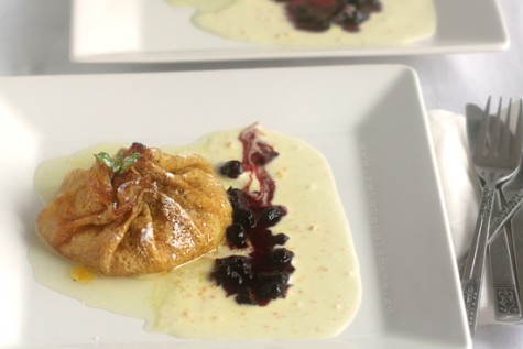 Camembert en crepe cu portocala confiata