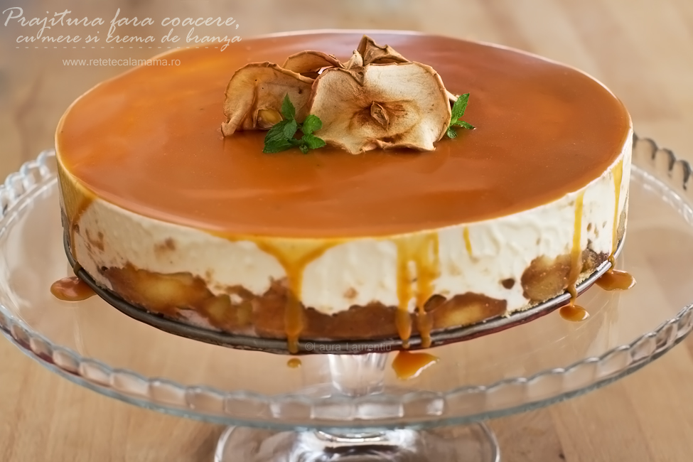 prajitura fara coacere cu mere si crema de branza